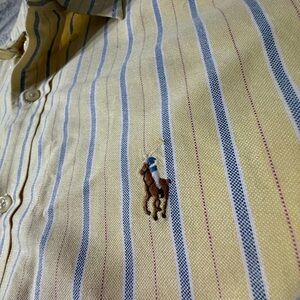 Ralph Lauren Yellow Blue Stripe Classic Fit Button Down Shirt Large